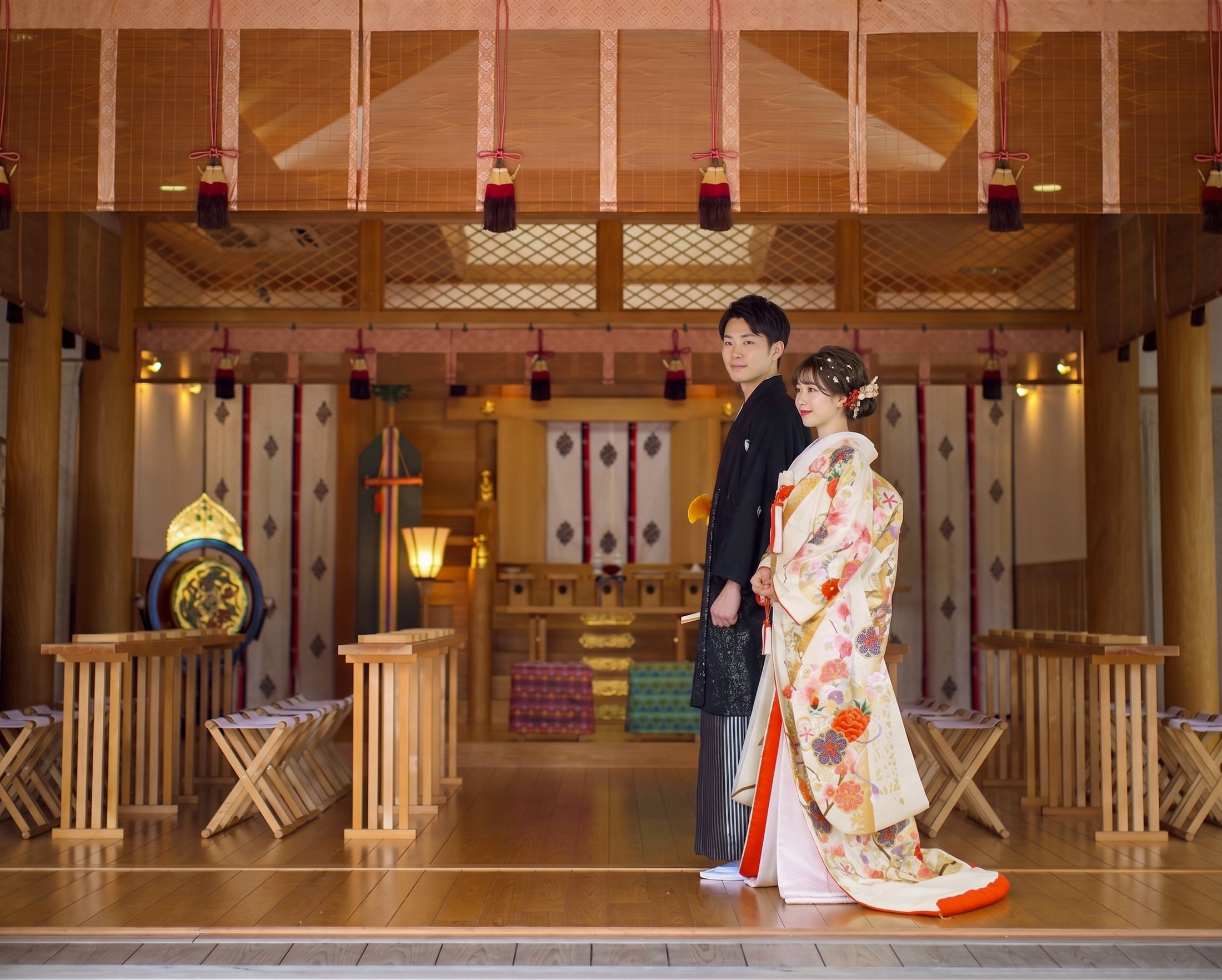 出雲大社の御神体を祀る貸切神殿「賀寿殿」での神前式